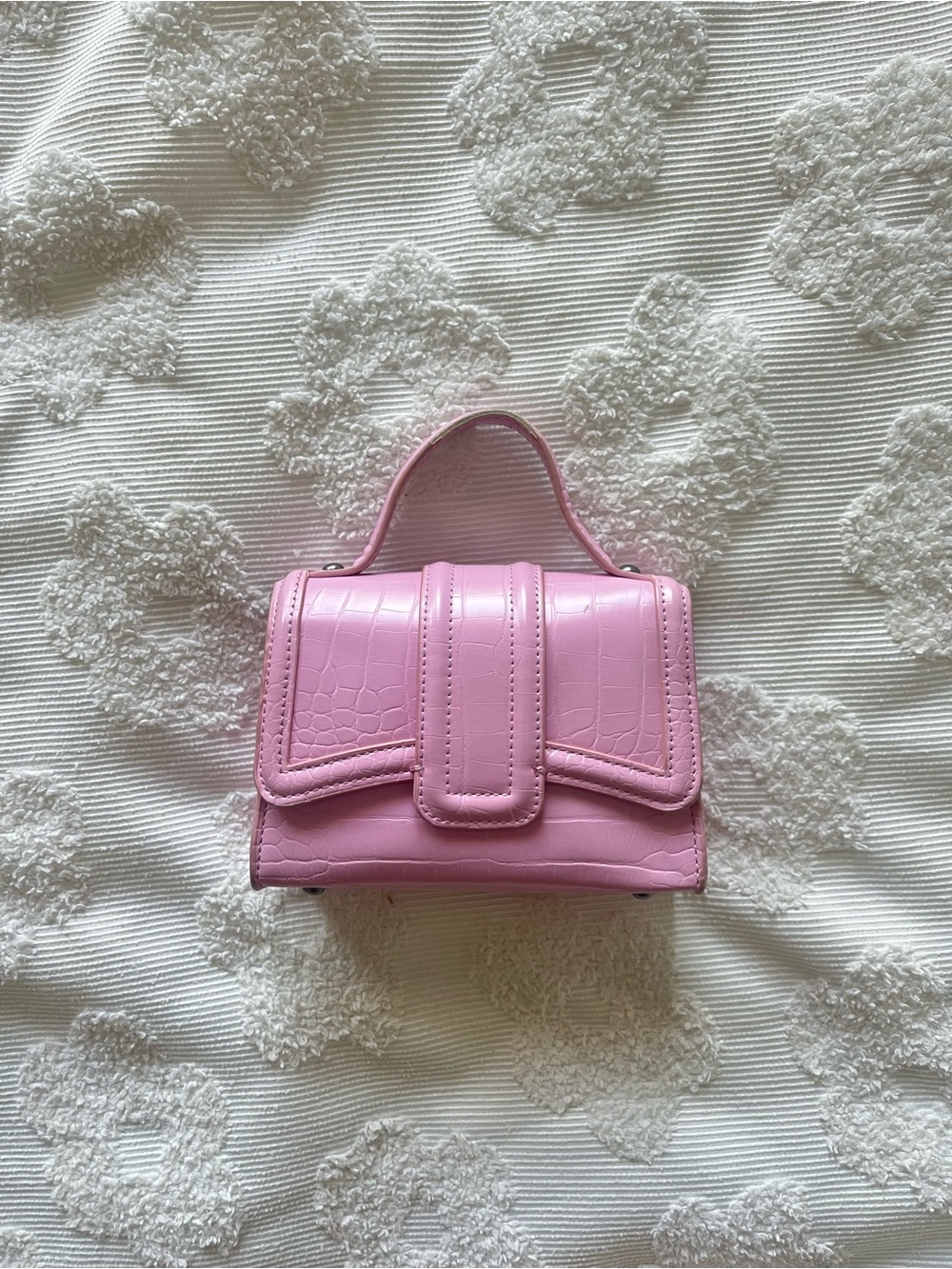ZARA Pink Croc-Embossed Mini Top-Handle Bag